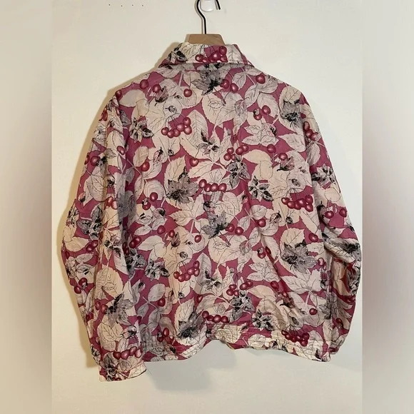 Vintage EVR Women's Silk Floral Print Full Zip Bomber Windbreaker Jacket Medium - Picture 6 of 9